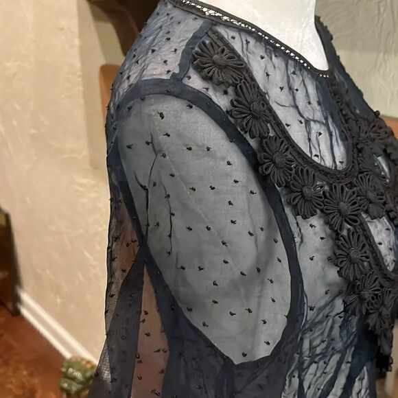 Manoush sheer black mesh top with floral appliqués, size S! - Picture 4 of 9